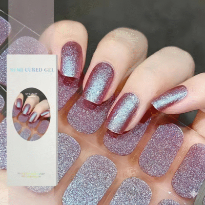 20Tips Glitter Plum UV Gel Nail Strips DIY Long Lasting Wraps