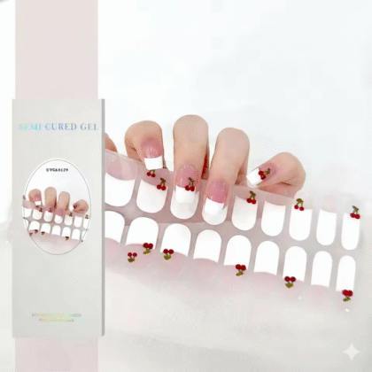 20Tips Cherry French Tip UV Gel Nail Strips DIY Long Lasting Wraps